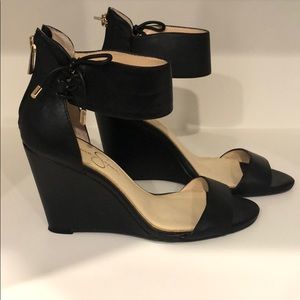 Jessica Simpson black leather wedges